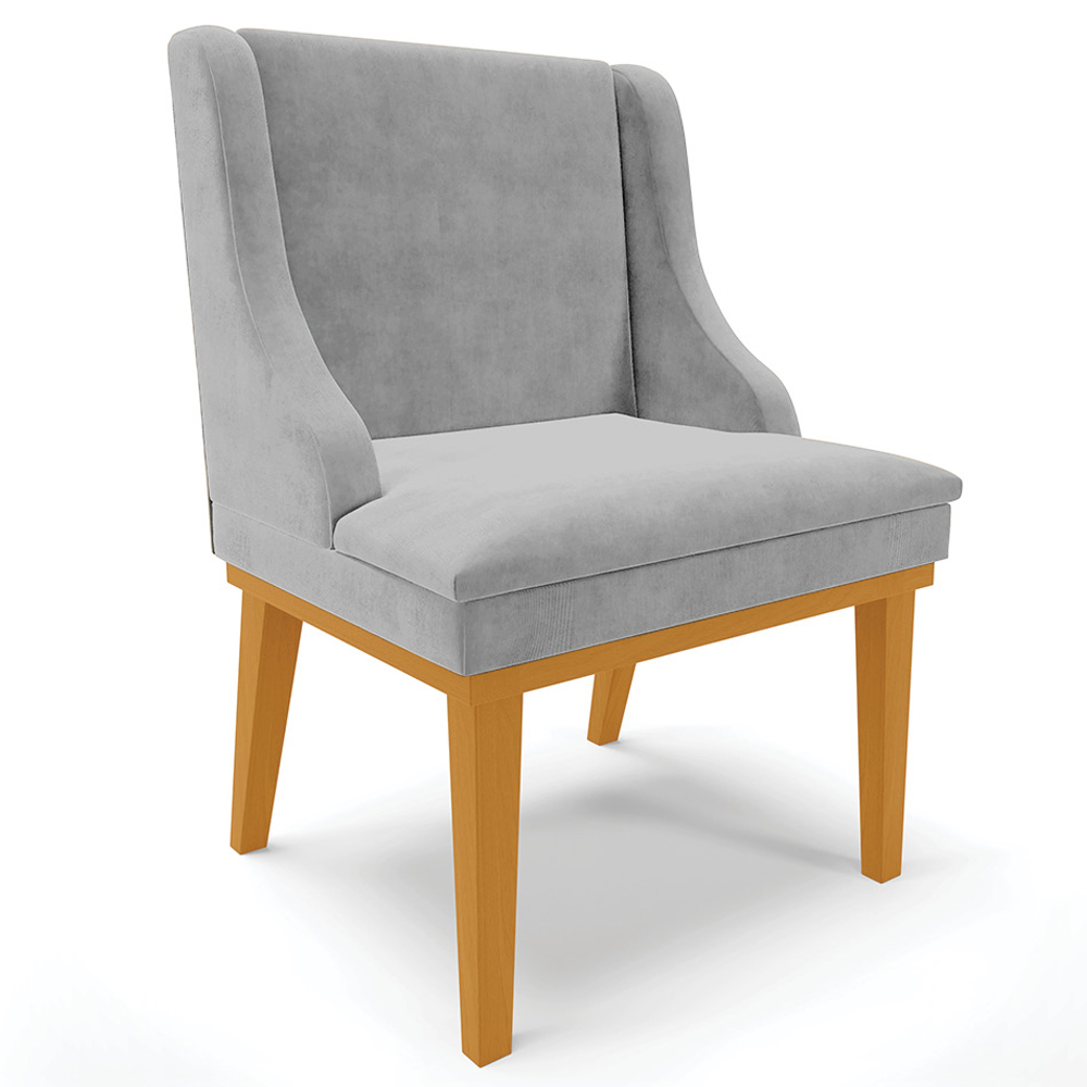 Kit 2 Cadeiras Decorativas Sala de Jantar Base Fixa de Madeira Firenze Suede Cinza/Castanho G19 - Gran Belo