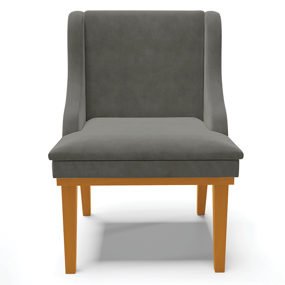 Kit 2 Cadeiras Decorativas Sala de Jantar Base Fixa de Madeira Firenze Suede Grafite/Castanho G19 - Gran Belo