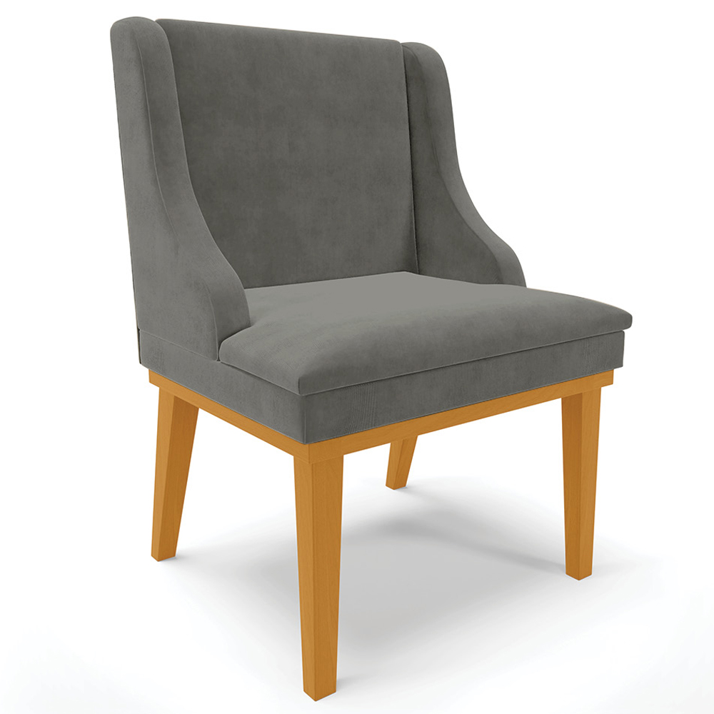 Kit 2 Cadeiras Decorativas Sala de Jantar Base Fixa de Madeira Firenze Suede Grafite/Castanho G19 - Gran Belo