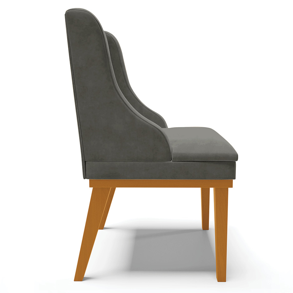 Kit 2 Cadeiras Decorativas Sala de Jantar Base Fixa de Madeira Firenze Suede Grafite/Castanho G19 - Gran Belo