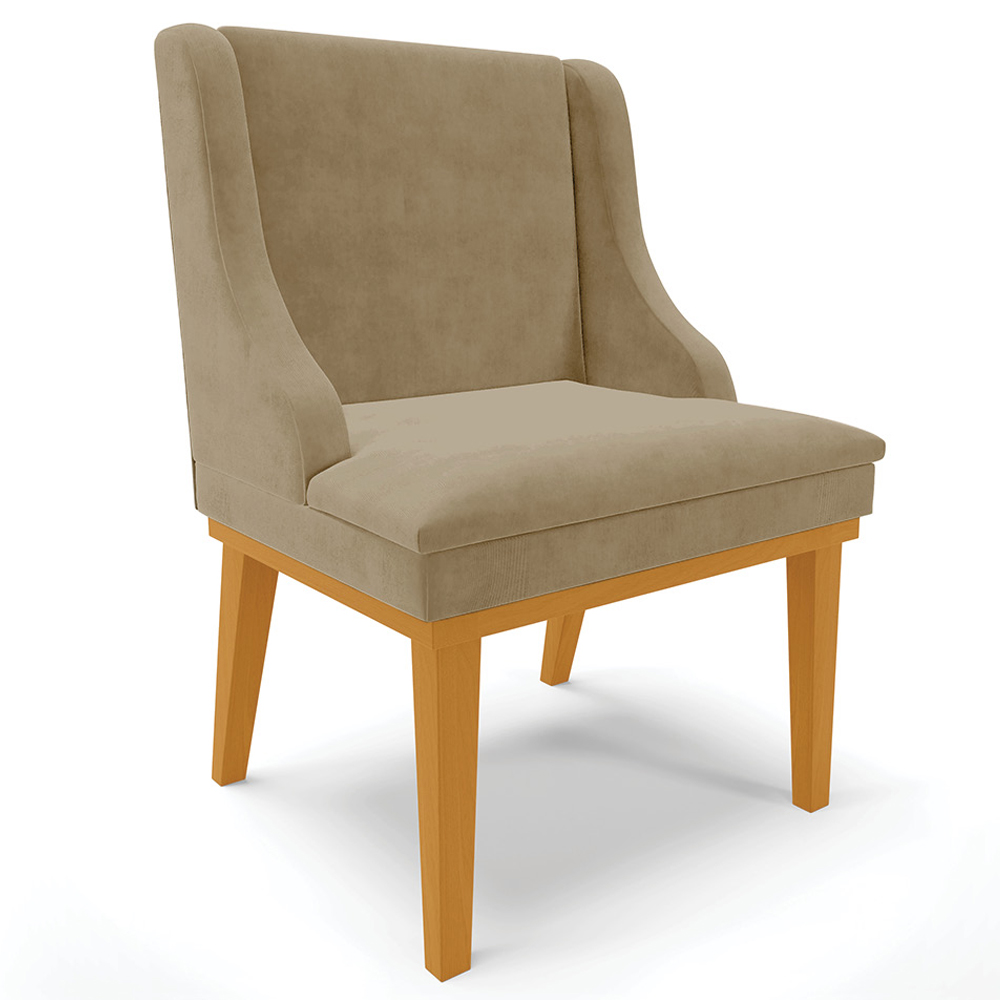 Kit 2 Cadeiras Decorativas Sala de Jantar Base Fixa de Madeira Firenze Suede Nude/Castanho G19 - Gran Belo