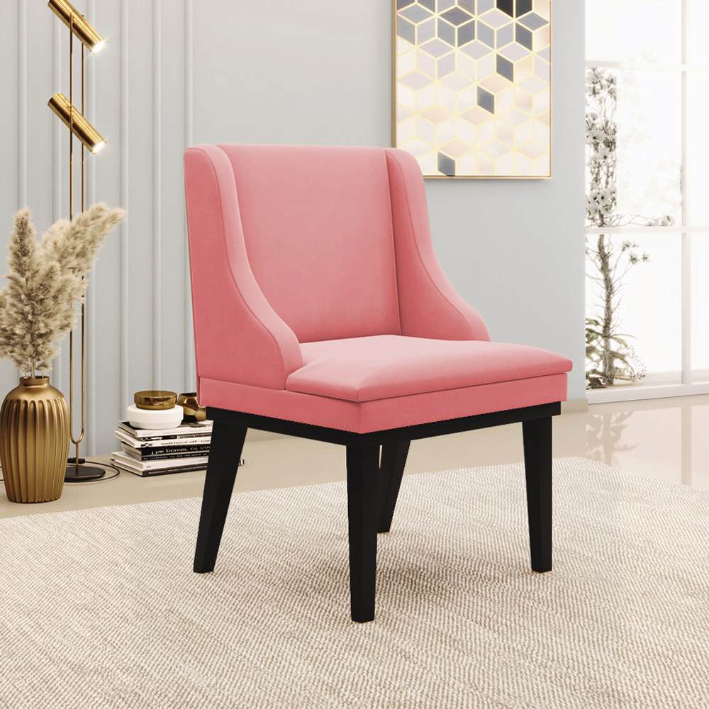 Kit 2 Cadeiras Decorativas Sala de Jantar Base Fixa de Madeira Firenze Suede Rosê/Preto G19 - Gran Belo