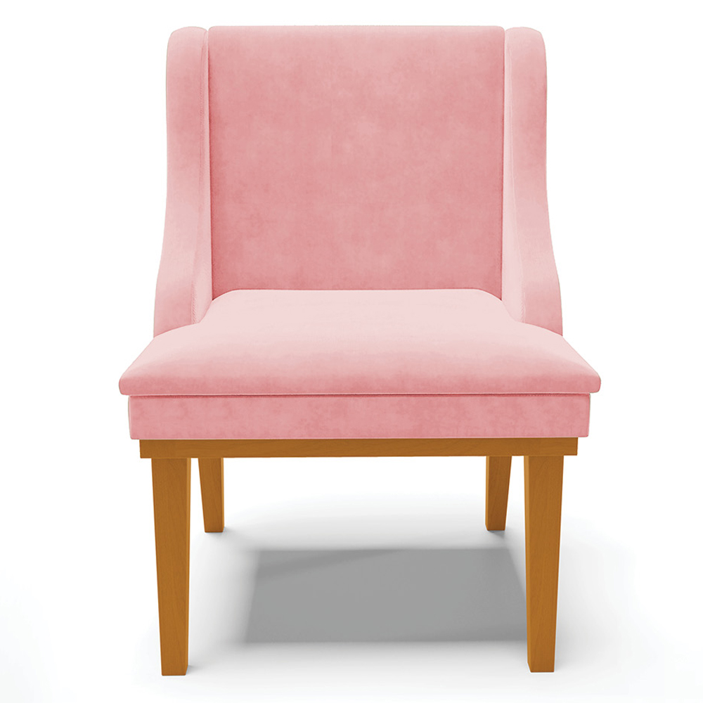 Kit 2 Cadeiras Decorativas Sala de Jantar Base Fixa de Madeira Firenze Suede Rosa Bebê/Castanho G19 - Gran Belo