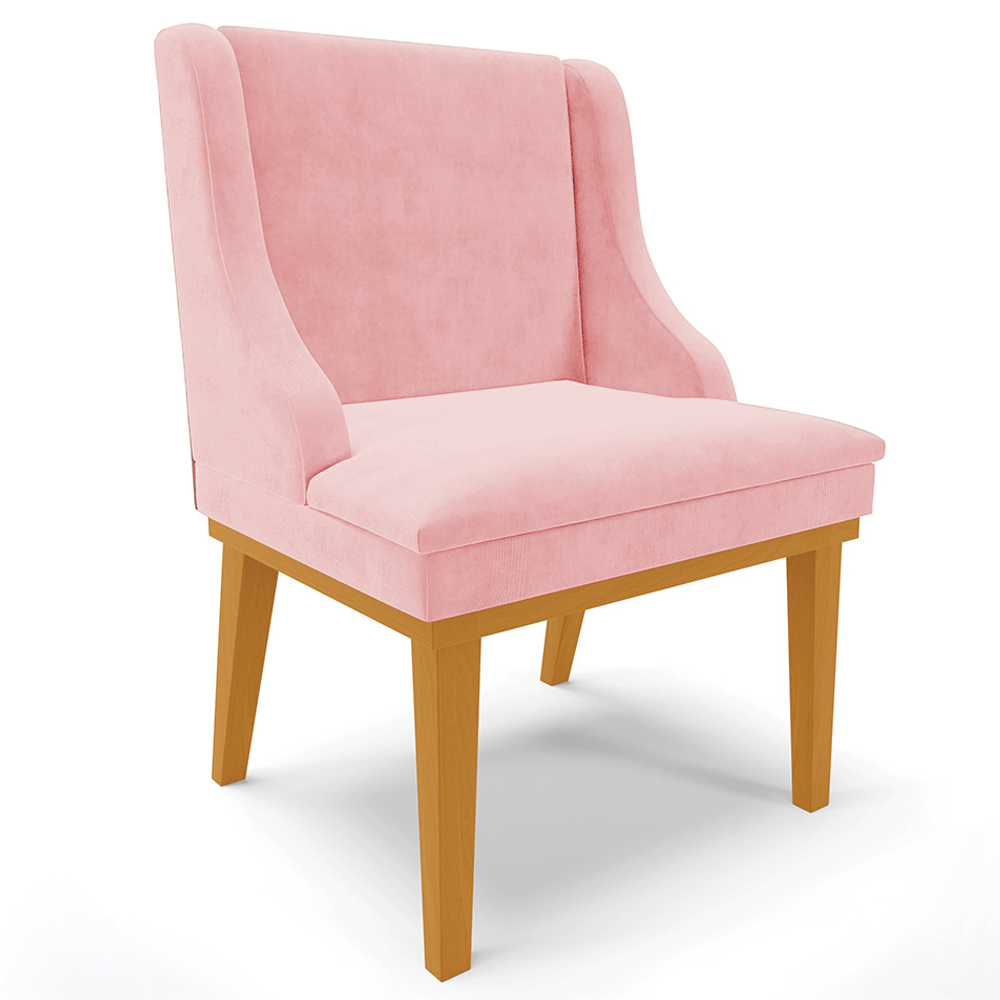 Kit 2 Cadeiras Decorativas Sala de Jantar Base Fixa de Madeira Firenze Suede Rosa Bebê/Castanho G19 - Gran Belo