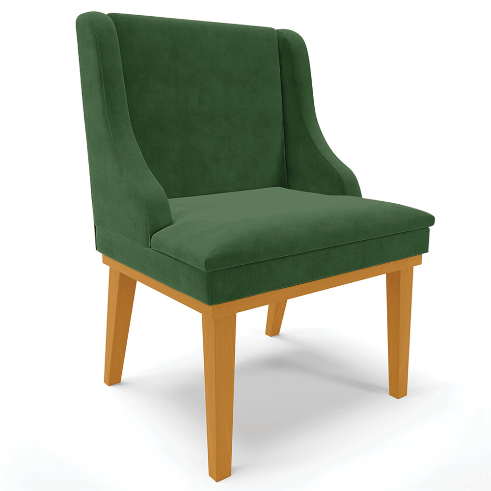 Kit 2 Cadeiras Decorativas Sala de Jantar Base Fixa de Madeira Firenze Suede Verde/Castanho G19 - Gran Belo