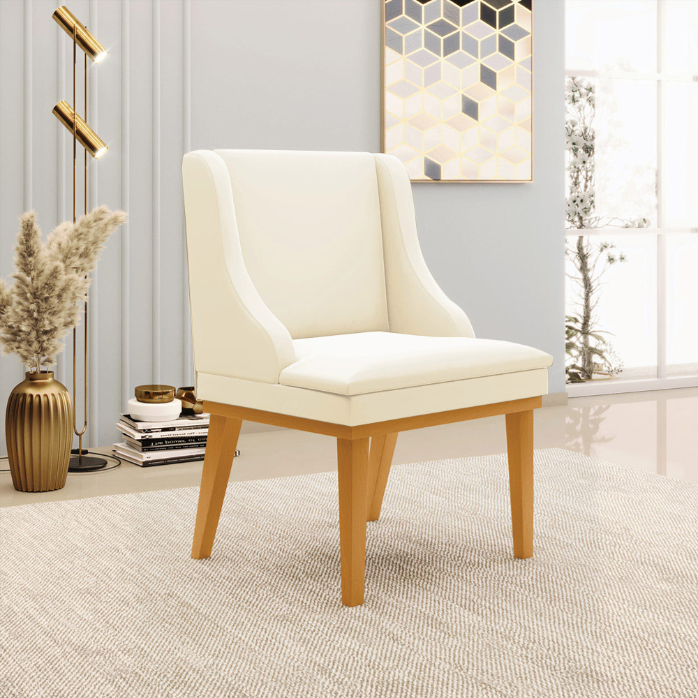 Kit 2 Cadeiras Decorativas Sala de Jantar Base Fixa de Madeira Firenze Veludo Bege/Castanho G19 - Gran Belo