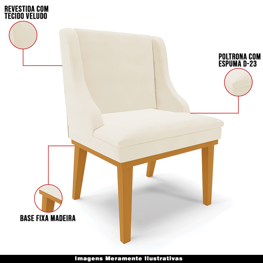 Kit 2 Cadeiras Decorativas Sala de Jantar Base Fixa de Madeira Firenze Veludo Bege/Castanho G19 - Gran Belo