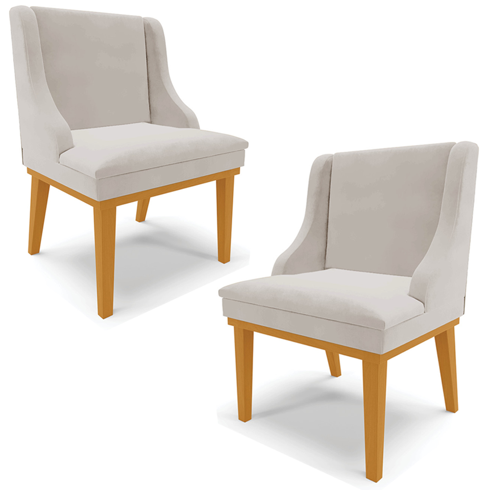 Kit 2 Cadeiras Decorativas Sala de Jantar Base Fixa de Madeira Firenze Veludo Cinza/Castanho G19 - Gran Belo