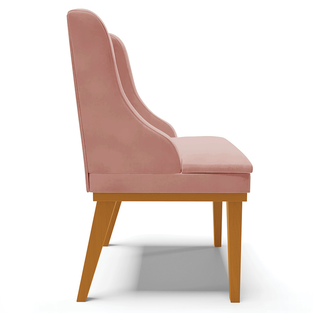 Kit 2 Cadeiras Decorativas Sala de Jantar Base Fixa de Madeira Firenze Veludo Rose/Castanho G19 - Gran Belo