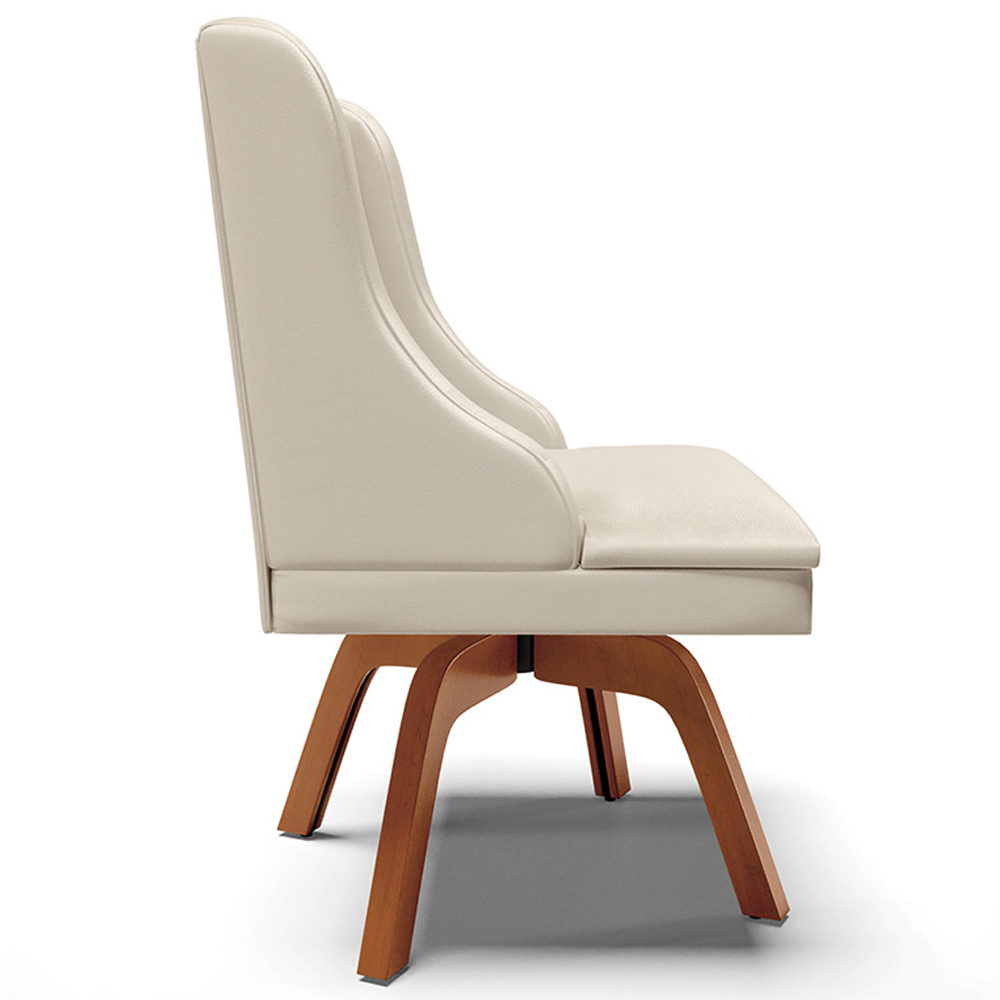 Kit 2 Cadeiras Decorativas Sala de Jantar Base Giratória de Madeira Firenze PU Bege/Natural G19 - Gran Belo