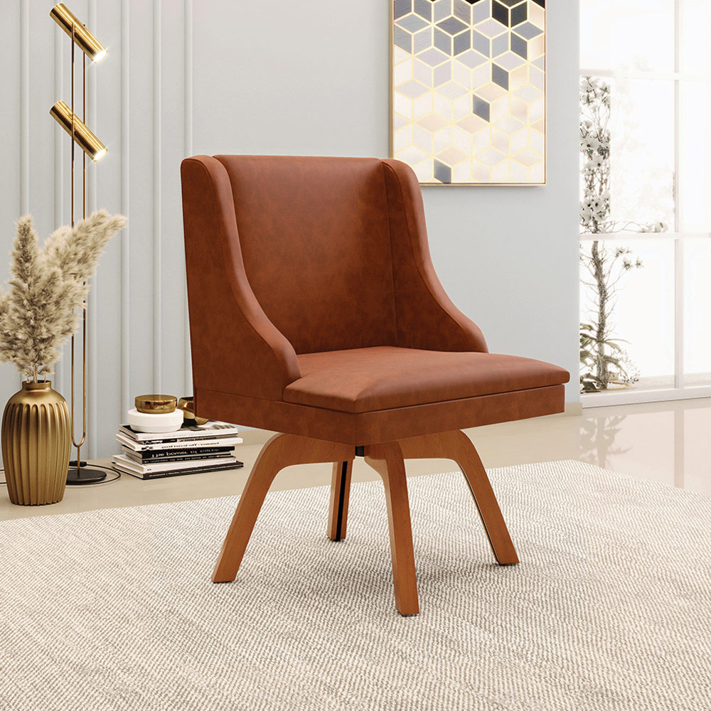 Kit 2 Cadeiras Decorativas Sala de Jantar Base Giratória de Madeira Firenze PU Nozes/Natural G19 - Gran Belo