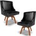 Kit 2 Cadeiras Decorativas Sala de Jantar Base Giratória de Madeira Firenze PU Preto Brilho/Natural G19 - Gran Belo