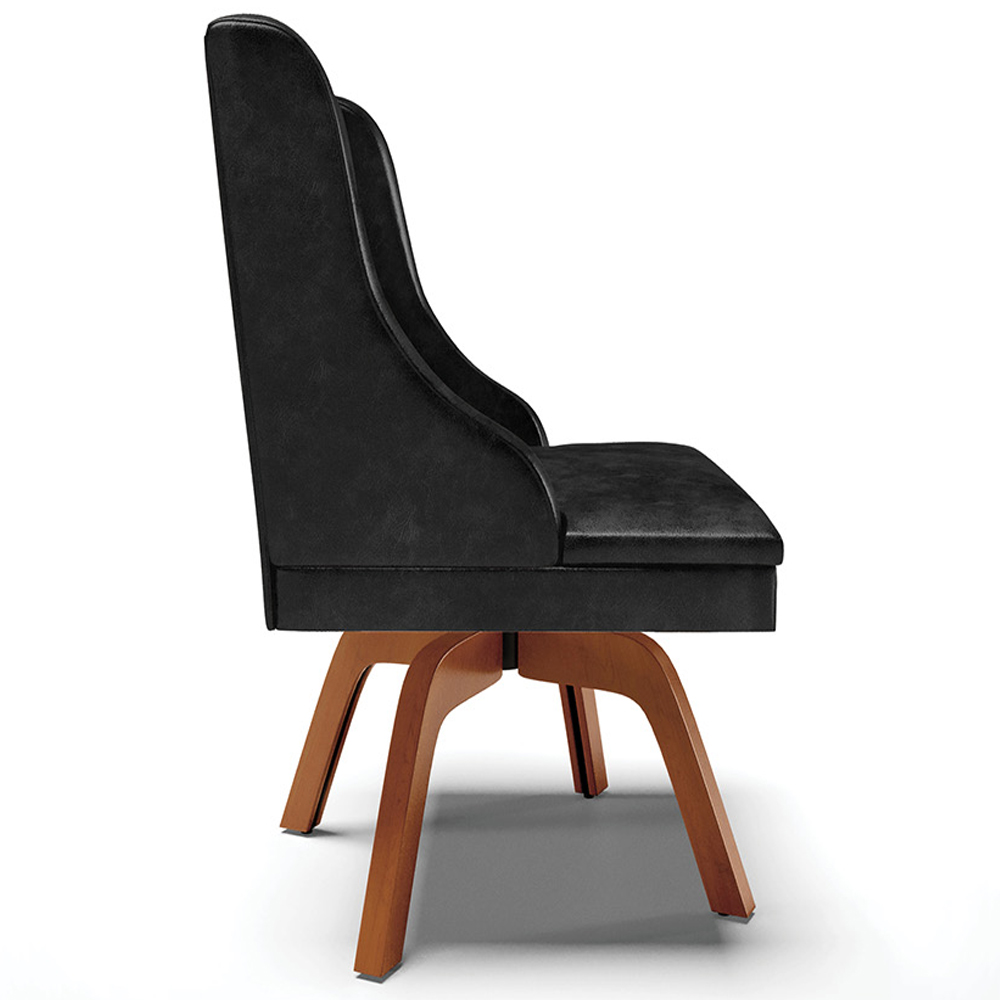 Kit 2 Cadeiras Decorativas Sala de Jantar Base Giratória de Madeira Firenze PU Preto Brilho/Natural G19 - Gran Belo
