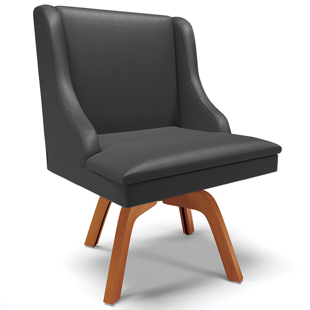 Kit 2 Cadeiras Decorativas Sala de Jantar Base Giratória de Madeira Firenze PU Preto Fosco/Natural G19 - Gran Belo