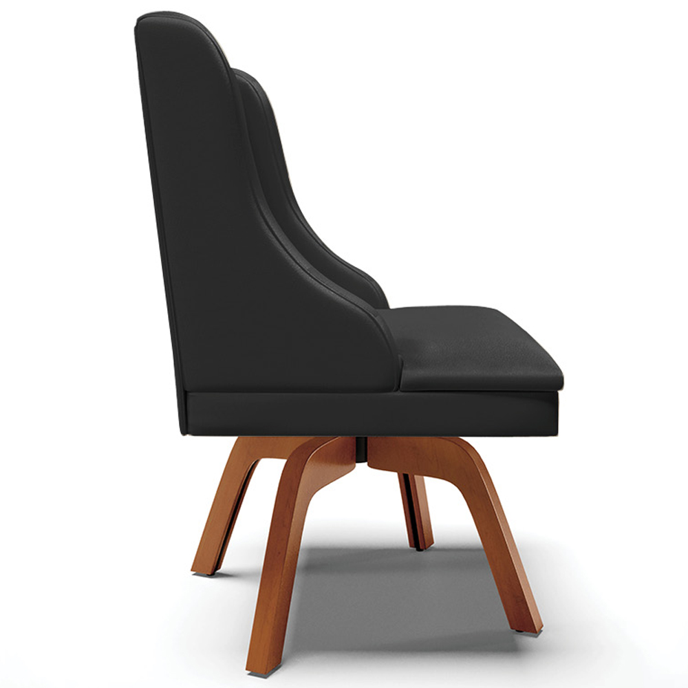 Kit 2 Cadeiras Decorativas Sala de Jantar Base Giratória de Madeira Firenze PU Preto Fosco/Natural G19 - Gran Belo