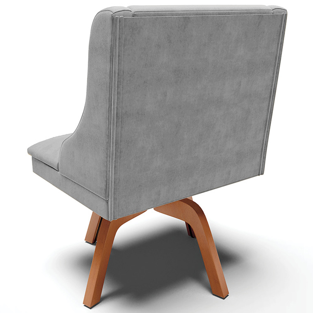Kit 2 Cadeiras Decorativas Sala de Jantar Base Giratória de Madeira Firenze Suede Cinza/Natural G19 - Gran Belo