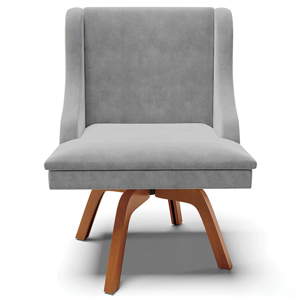 Kit 2 Cadeiras Decorativas Sala de Jantar Base Giratória de Madeira Firenze Suede Cinza/Natural G19 - Gran Belo