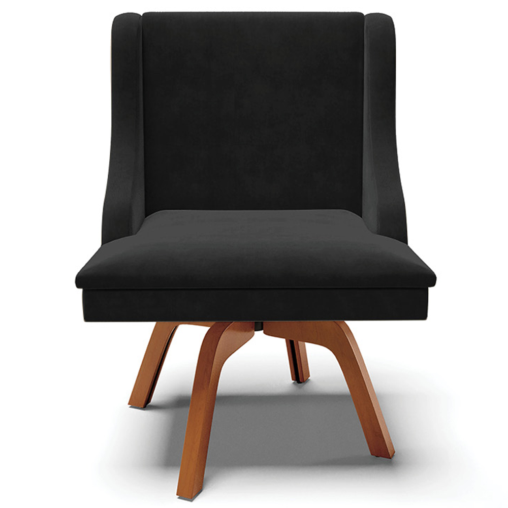 Kit 2 Cadeiras Decorativas Sala de Jantar Base Giratória de Madeira Firenze Suede Preto/Natural G19 - Gran Belo