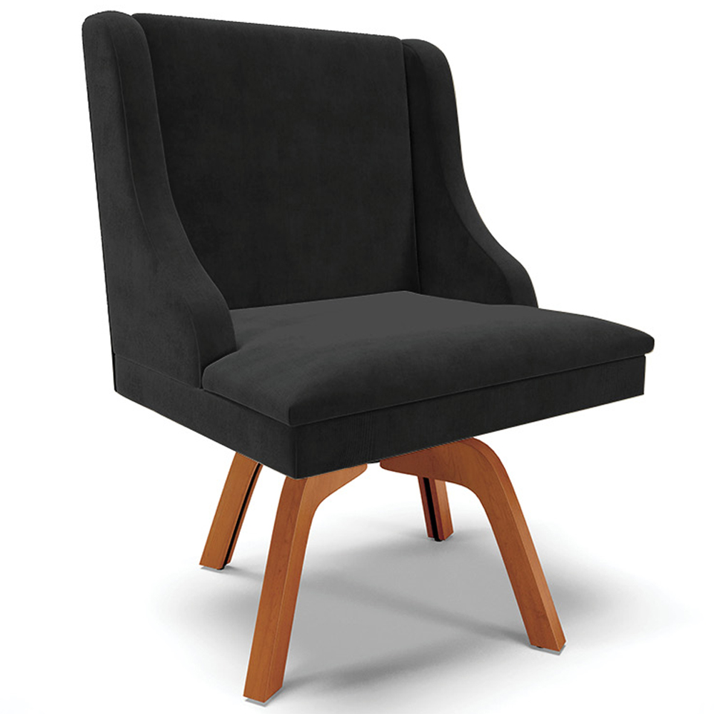 Kit 2 Cadeiras Decorativas Sala de Jantar Base Giratória de Madeira Firenze Suede Preto/Natural G19 - Gran Belo