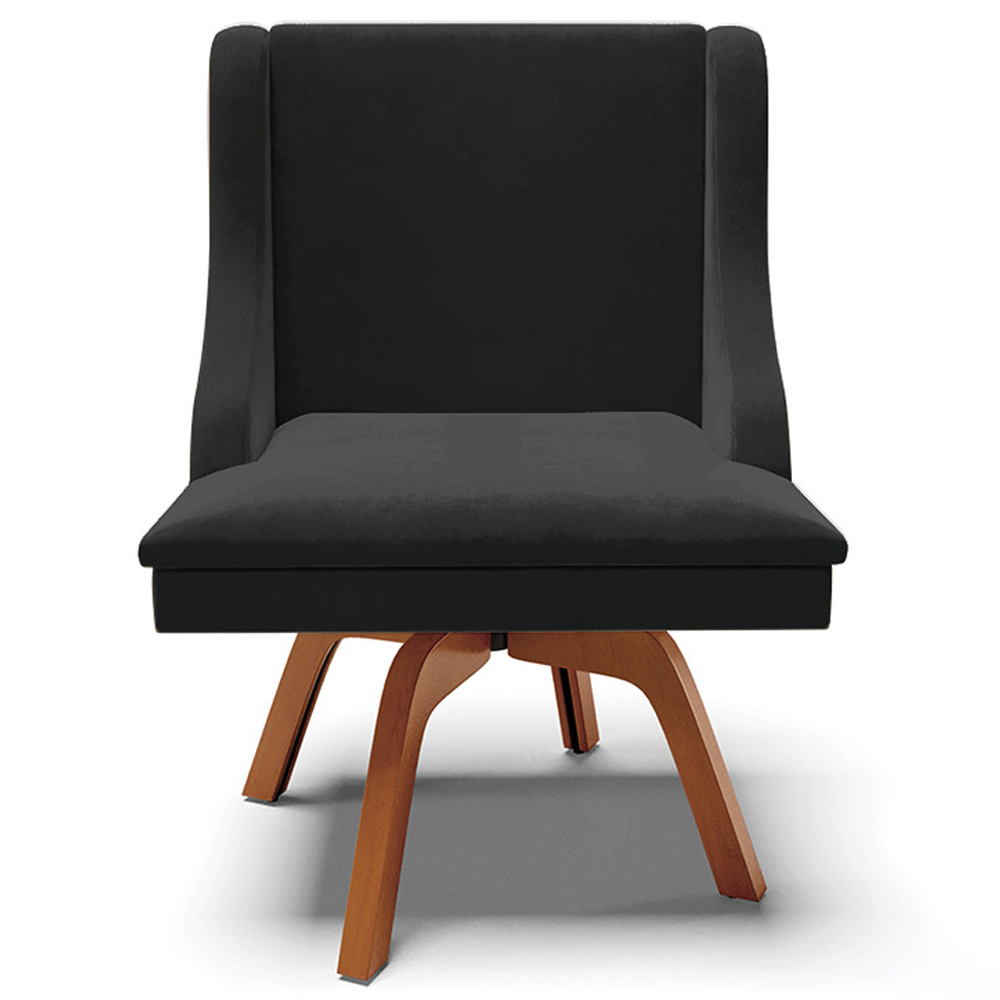 Kit 2 Cadeiras Decorativas Sala de Jantar Base Giratória de Madeira Firenze Veludo Preto/Natural G19 - Gran Belo