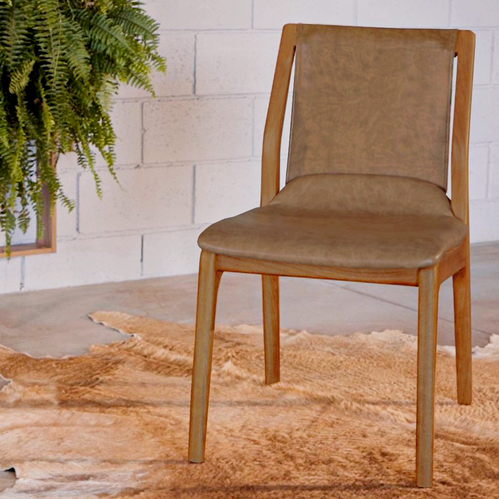 Kit 2 Cadeiras Decorativas Sala de Jantar Madeira Maciça Bruyne PU Sintético Marrom G13 - Gran Belo