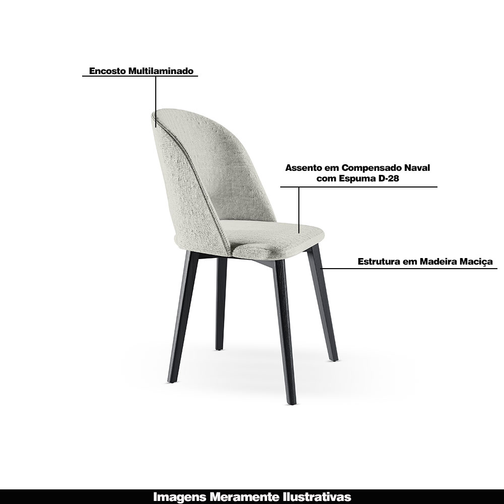 Kit 2 Cadeiras Decorativas Sala de Jantar Madeira Maciça Hadassa Linho Bege/Ébano G13 - Gran Belo
