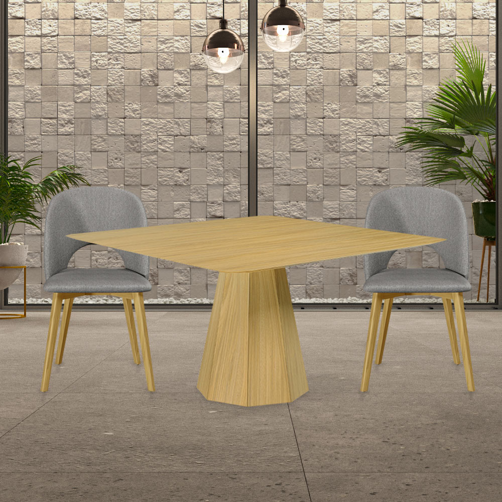 Kit 2 Cadeiras Decorativas Sala de Jantar Madeira Maciça Hadassa Linho Cinza/Freijó G13 - Gran Belo