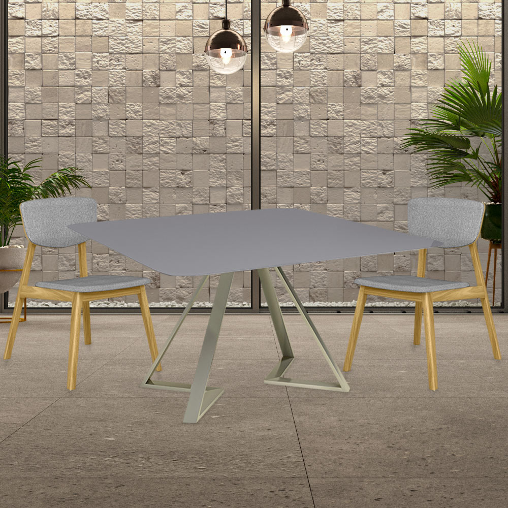 Kit 2 Cadeiras Decorativas Sala de Jantar Madeira Maciça Lang Linho Cinza/Freijó G13 - Gran Belo