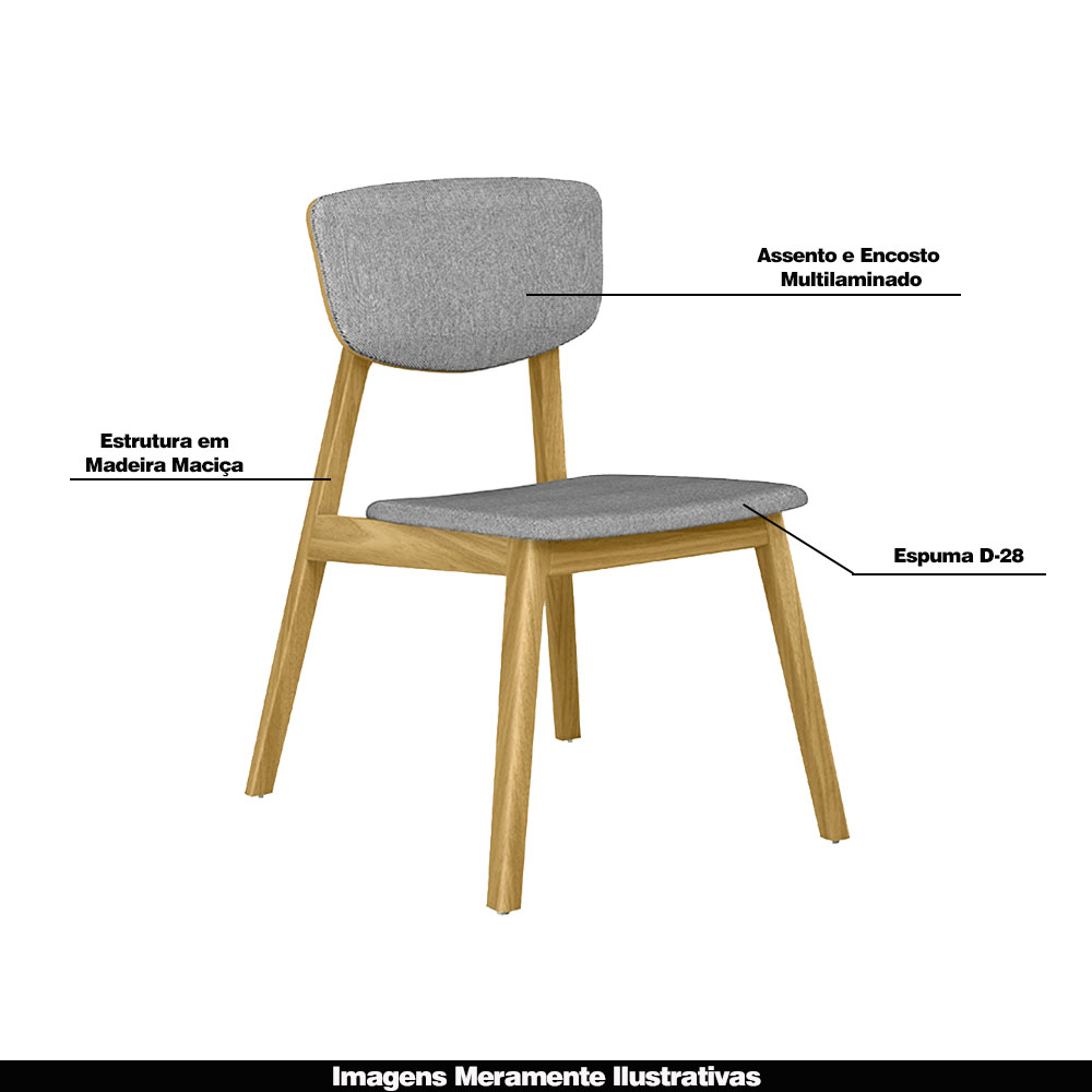 Kit 2 Cadeiras Decorativas Sala de Jantar Madeira Maciça Lang Linho Cinza/Freijó G13 - Gran Belo