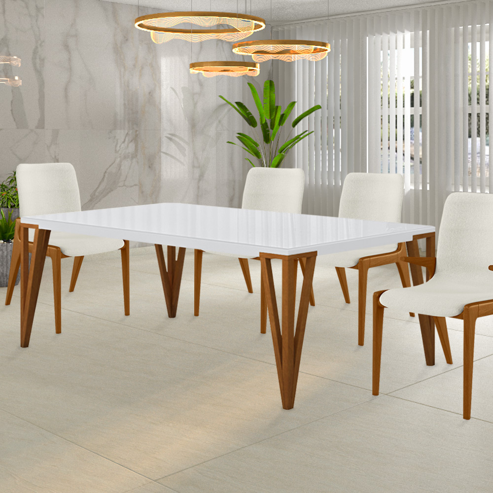 Kit 2 Cadeiras Decorativas Sala de Jantar Madeira Maciça com Braço Pigeon Linho Bege/Mel G13 - Gran Belo
