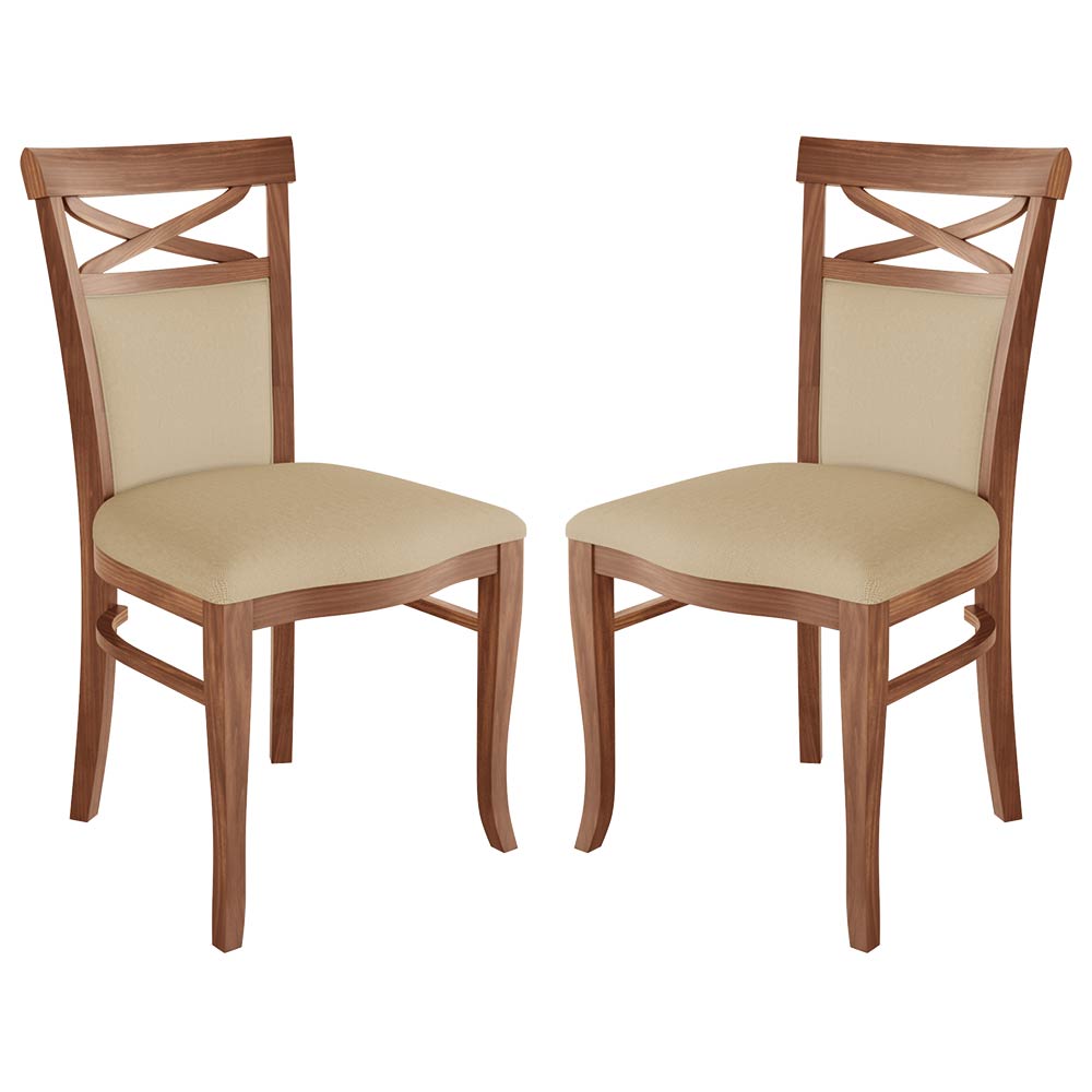 Kit 2 Cadeiras Decorativas Sala de Jantar Minos Madeira Maciça com Puxador Poliéster Creme G42 - Gran Belo