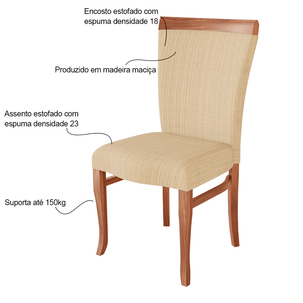 Kit 2 Cadeiras Decorativas Sala de Jantar Orfeu Madeira Maciça Poliéster Imbuia G42 - Gran Belo