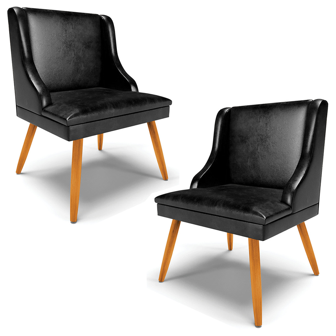 Kit 2 Cadeiras Decorativas Sala de Jantar Pés Palito de Madeira Firenze PU Preto Brilho/Natural G19 - Gran Belo