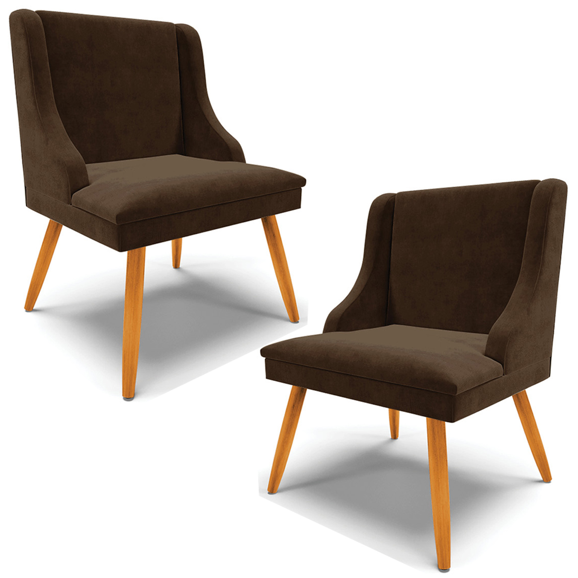 Kit 2 Cadeiras Decorativas Sala de Jantar Pés Palito de Madeira Firenze Suede Marrom/Natural G19 - Gran Belo