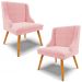 Kit 2 Cadeiras Decorativas Sala de Jantar Pés Palito de Madeira Firenze Suede Rosa Bebê/Natural G19 - Gran Belo