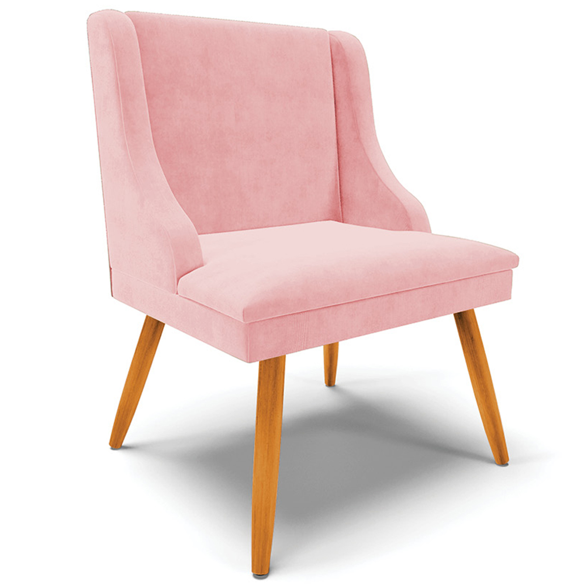 Kit 2 Cadeiras Decorativas Sala de Jantar Pés Palito de Madeira Firenze Suede Rosa Bebê/Natural G19 - Gran Belo