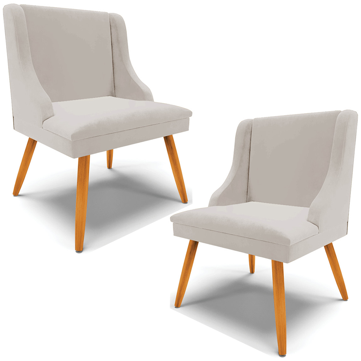Kit 2 Cadeiras Decorativas Sala de Jantar Pés Palito de Madeira Firenze Veludo Cinza/Natural G19 - Gran Belo