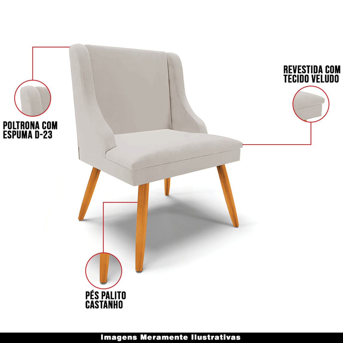 Kit 2 Cadeiras Decorativas Sala de Jantar Pés Palito de Madeira Firenze Veludo Cinza/Natural G19 - Gran Belo