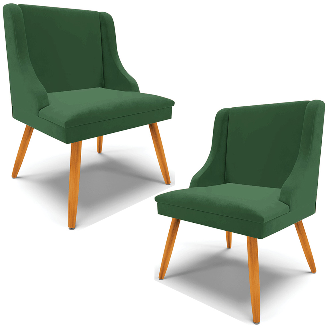 Kit 2 Cadeiras Decorativas Sala de Jantar Pés Palito de Madeira Firenze Veludo Verde/Natural G19 - Gran Belo