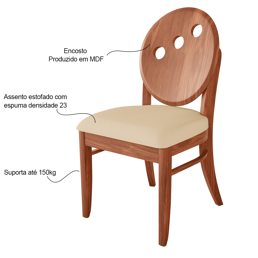 Kit 2 Cadeiras Decorativas Sala de Jantar Teseu Madeira Maciça Poliéster Bege/Imbuia G42 - Gran Belo