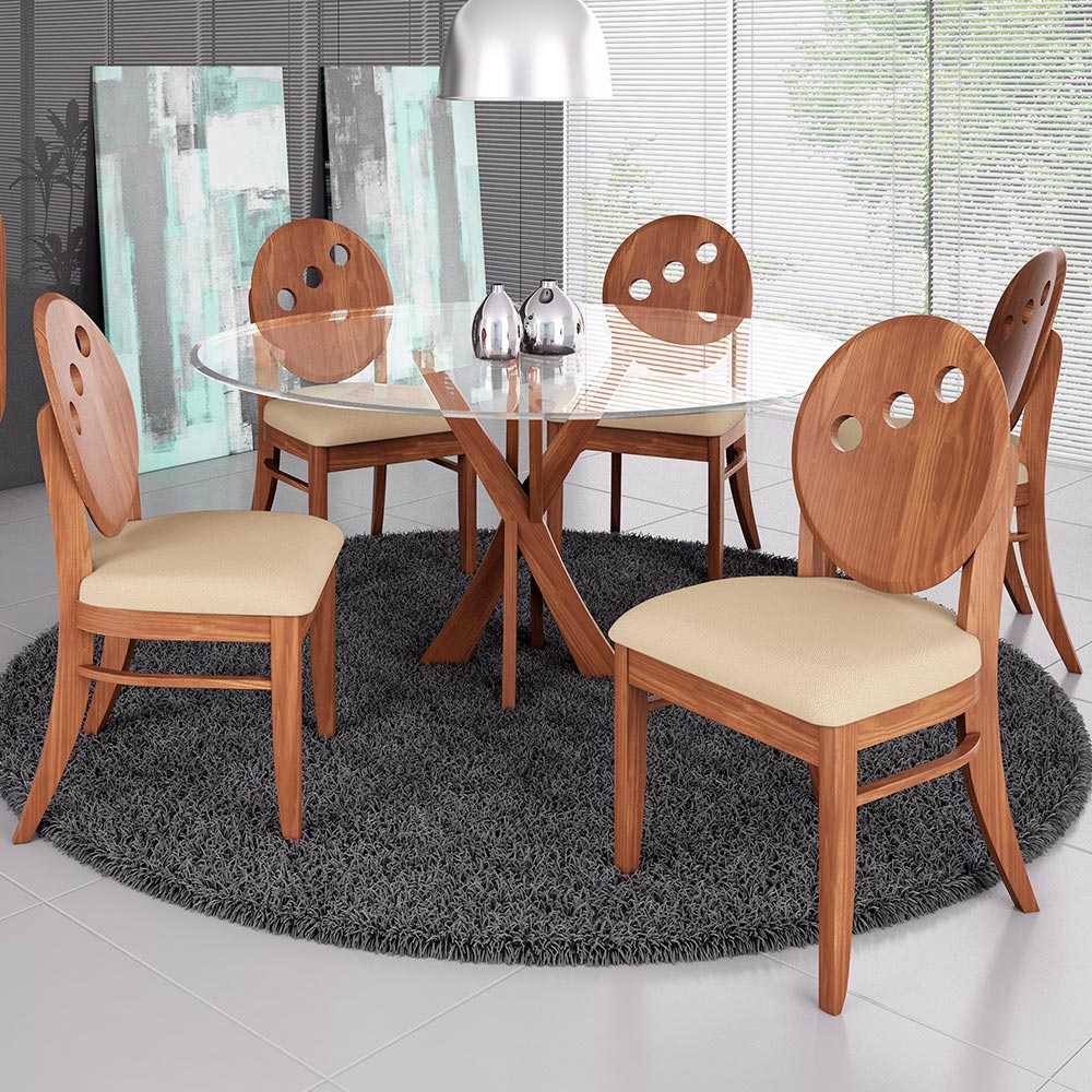 Kit 2 Cadeiras Decorativas Sala de Jantar Teseu Madeira Maciça Poliéster Bege/Imbuia G42 - Gran Belo