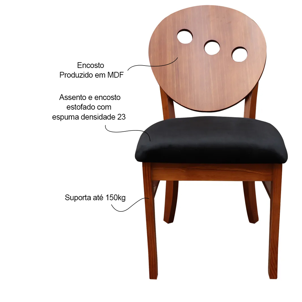 Kit 2 Cadeiras Decorativas Sala de Jantar Teseu Madeira Maciça Poliéster Preto/Imbuia G42 - Gran Belo