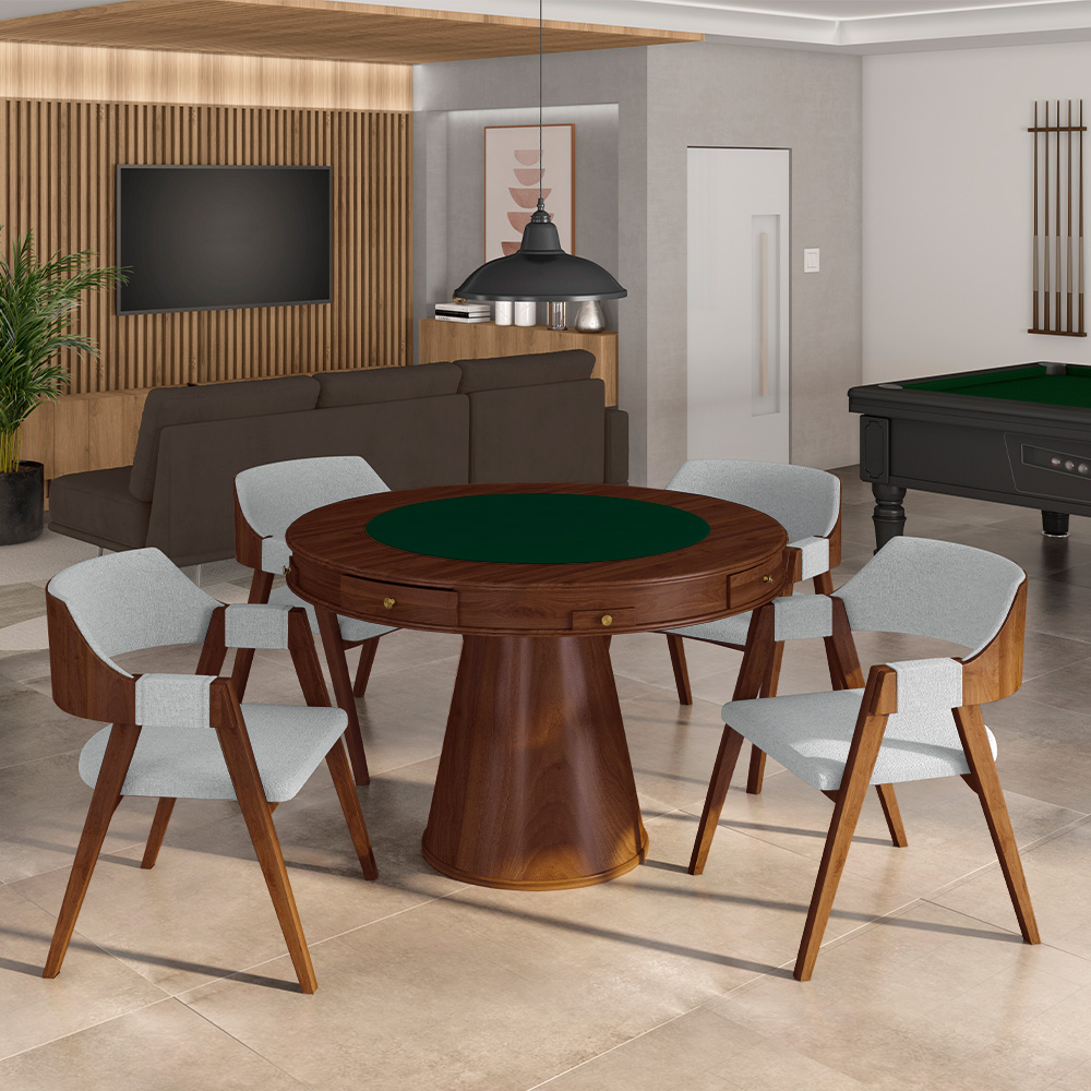 Kit 2 Cadeiras Sala de Jantar e Jogos Carteados Madeira Maciça Poker Linho Cinza/Imbuia G42 - Gran Belo