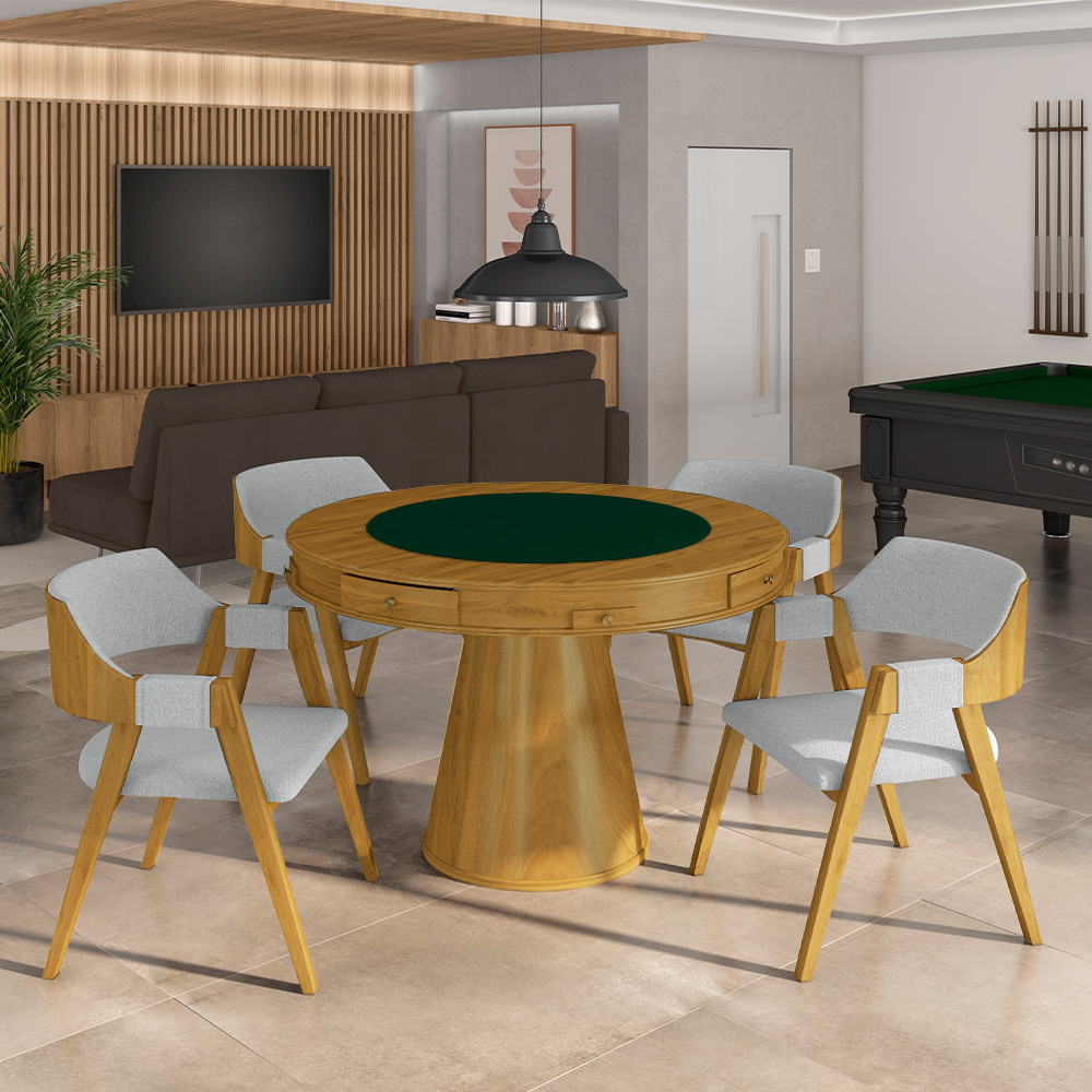 Kit 2 Cadeiras Sala de Jantar e Jogos Carteados Madeira Maciça Poker Linho Cinza/Mel G42 - Gran Belo