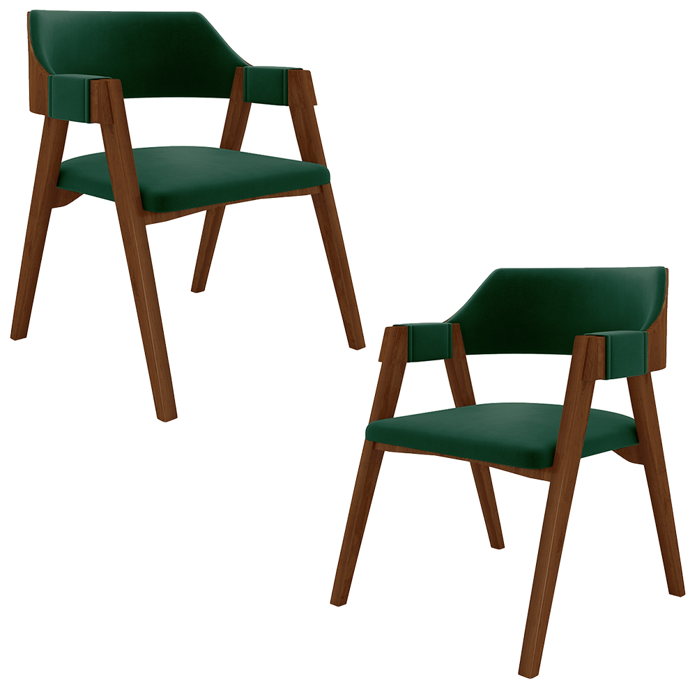 Kit 2 Cadeiras Sala de Jantar e Jogos Carteados Madeira Maciça Poker Veludo Verde/Imbuia G42 - Gran Belo