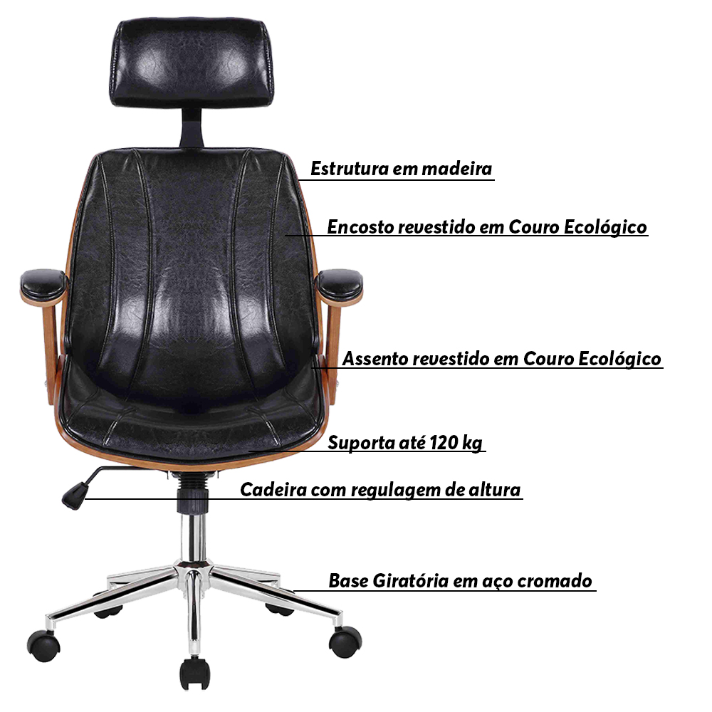 Kit 2 Cadeiras de Escritório Juliette Presidente Giratória Preta - Gran Belo