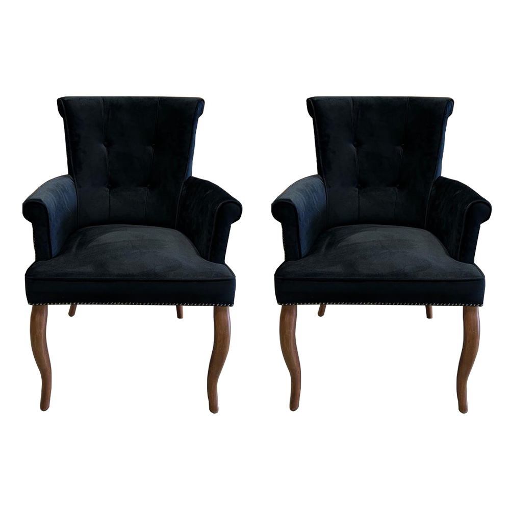 Kit 2 Cadeiras de Jantar Belford Veludo Preto Pés de Madeira Design Sofisticado G48 -  Gran Belo