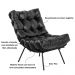 Kit 2 Poltrona Decorativa Sala de Estar Costela Base Preta Couro Preto G34 - Gran Belo