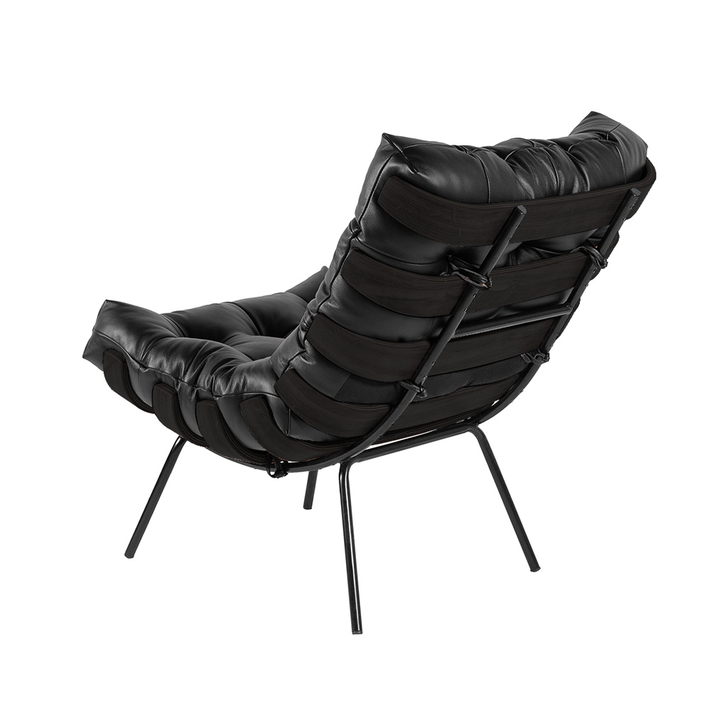 Kit 2 Poltrona Decorativa Sala de Estar Costela Base Preta Couro Preto G34 - Gran Belo