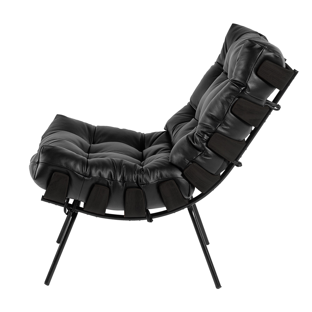 Kit 2 Poltrona Decorativa Sala de Estar Costela Base Preta Couro Preto G34 - Gran Belo